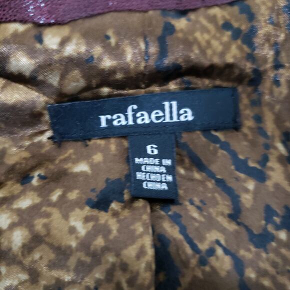 NWT Rafaella Shimmering Blazer Jacket Ruched Size 6 Burgundy  Animal Print Lined - Picture 14 of 15
